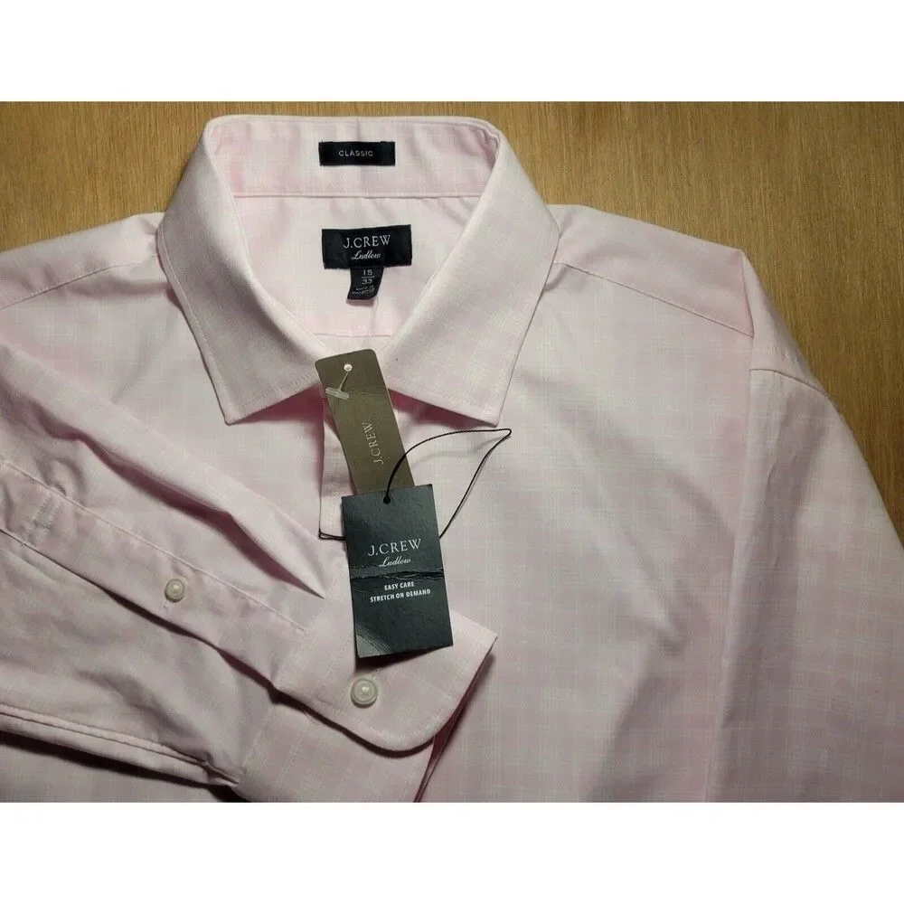 New! J.Crew Dress Shirt Size 15/33 Ludlow Pink Plaid Long Sleeve